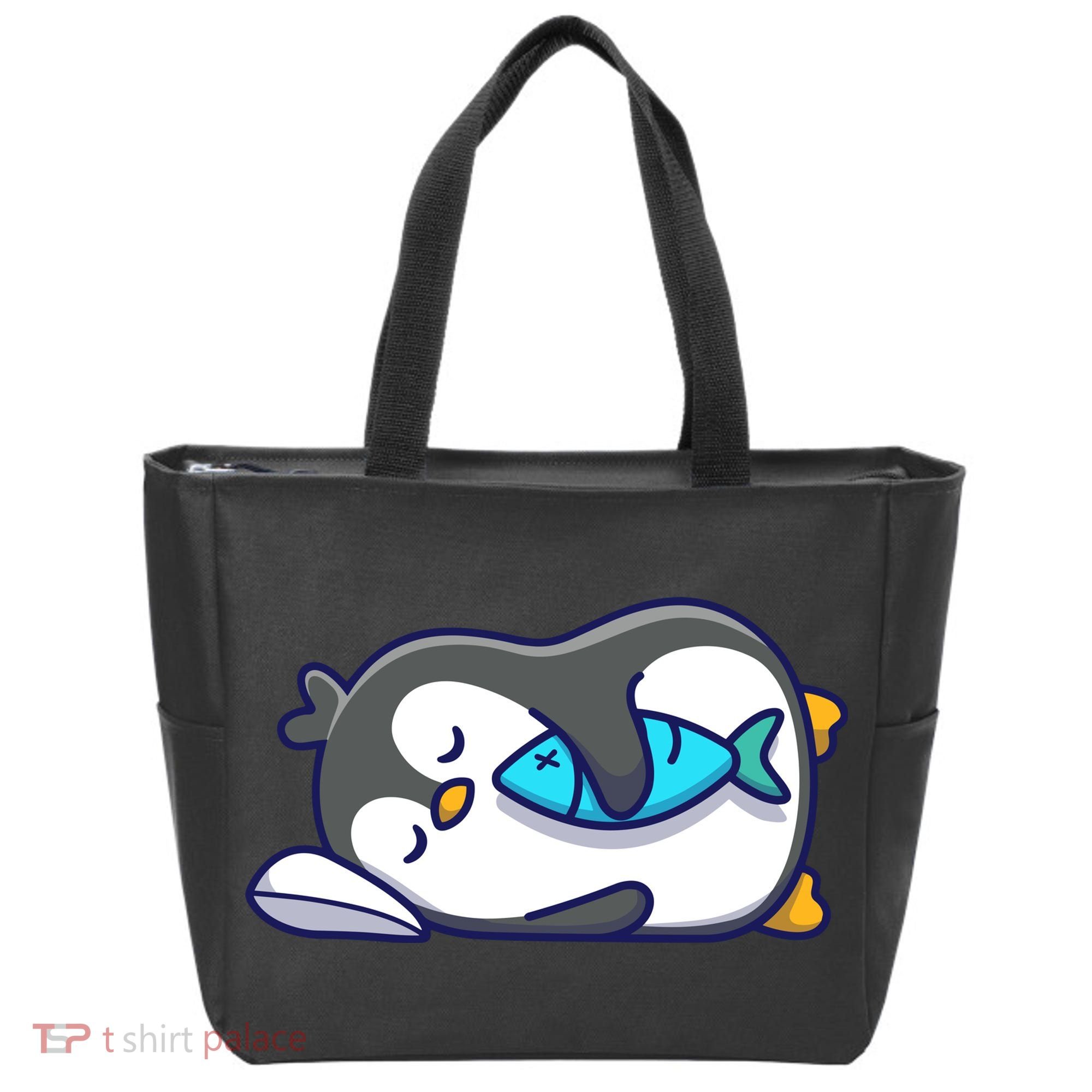 Cute Penguin Sleeping With Fish Tote Bag