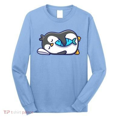 Cute Penguin Sleeping With Fish Long Sleeve Shirt