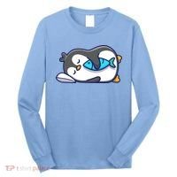 Cute Penguin Sleeping With Fish Long Sleeve Shirt thumb 0