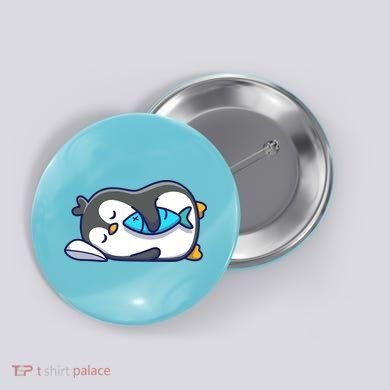 Cute Penguin Sleeping With Fish Button