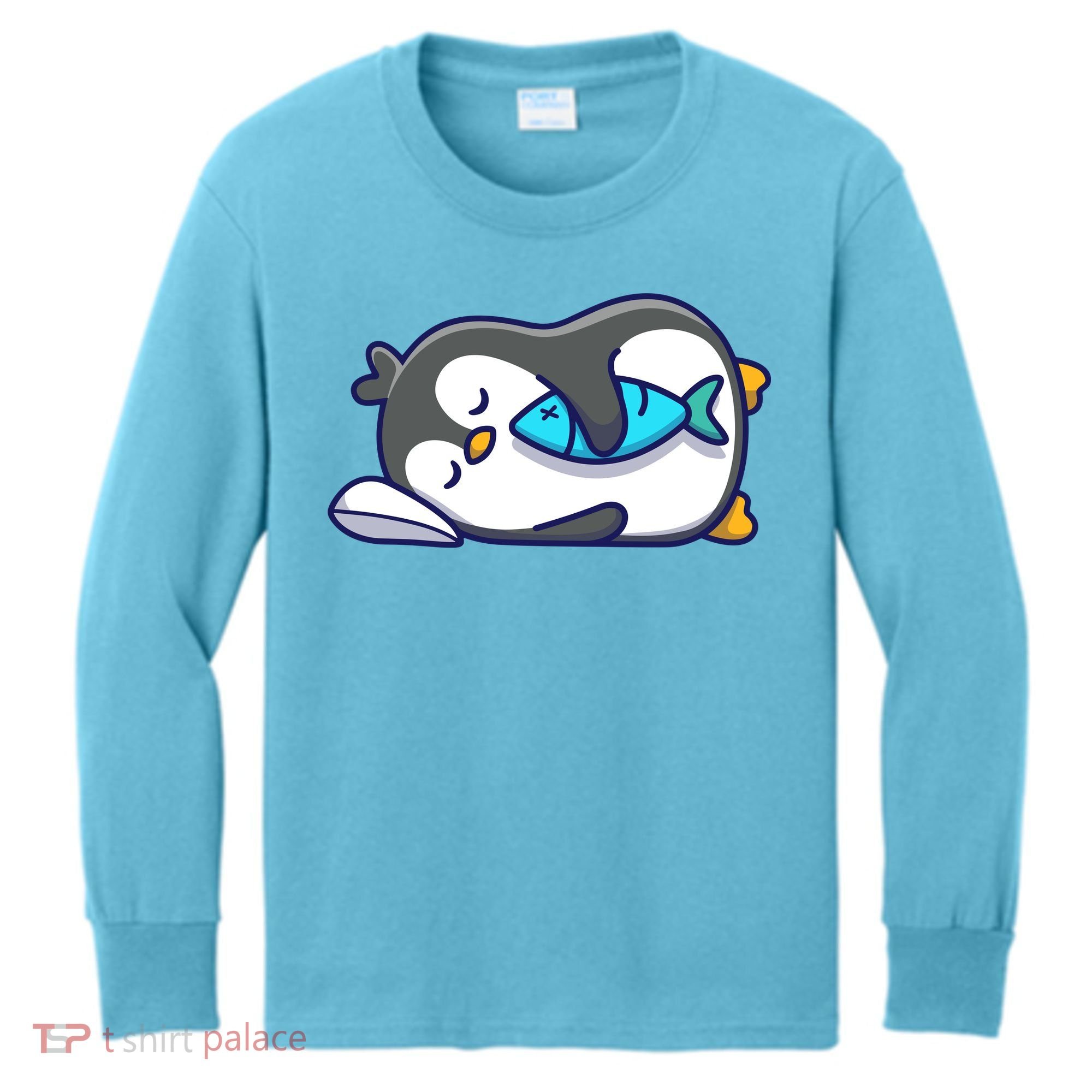 Cute Penguin Sleeping With Fish Kids Long Sleeve Shirt