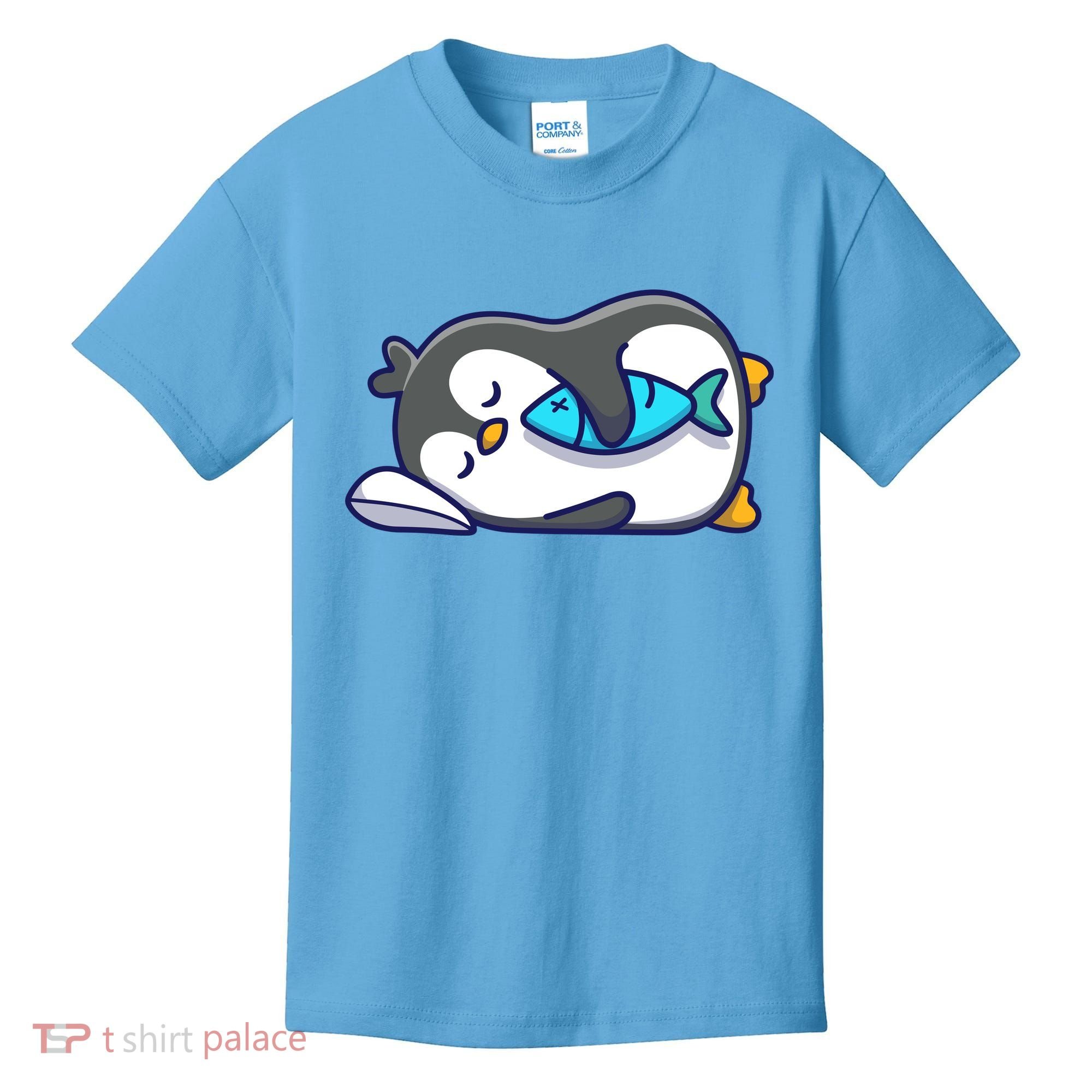 Cute Penguin Sleeping With Fish Kids T-Shirt