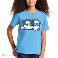 Cute Penguin Sleeping With Fish Kids T-Shirt thumb 2
