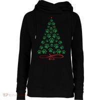 Christmas Paw Tree Christmas Dog Paw Christmas Tree Womens Funnel Neck Pullover Hood thumb 0