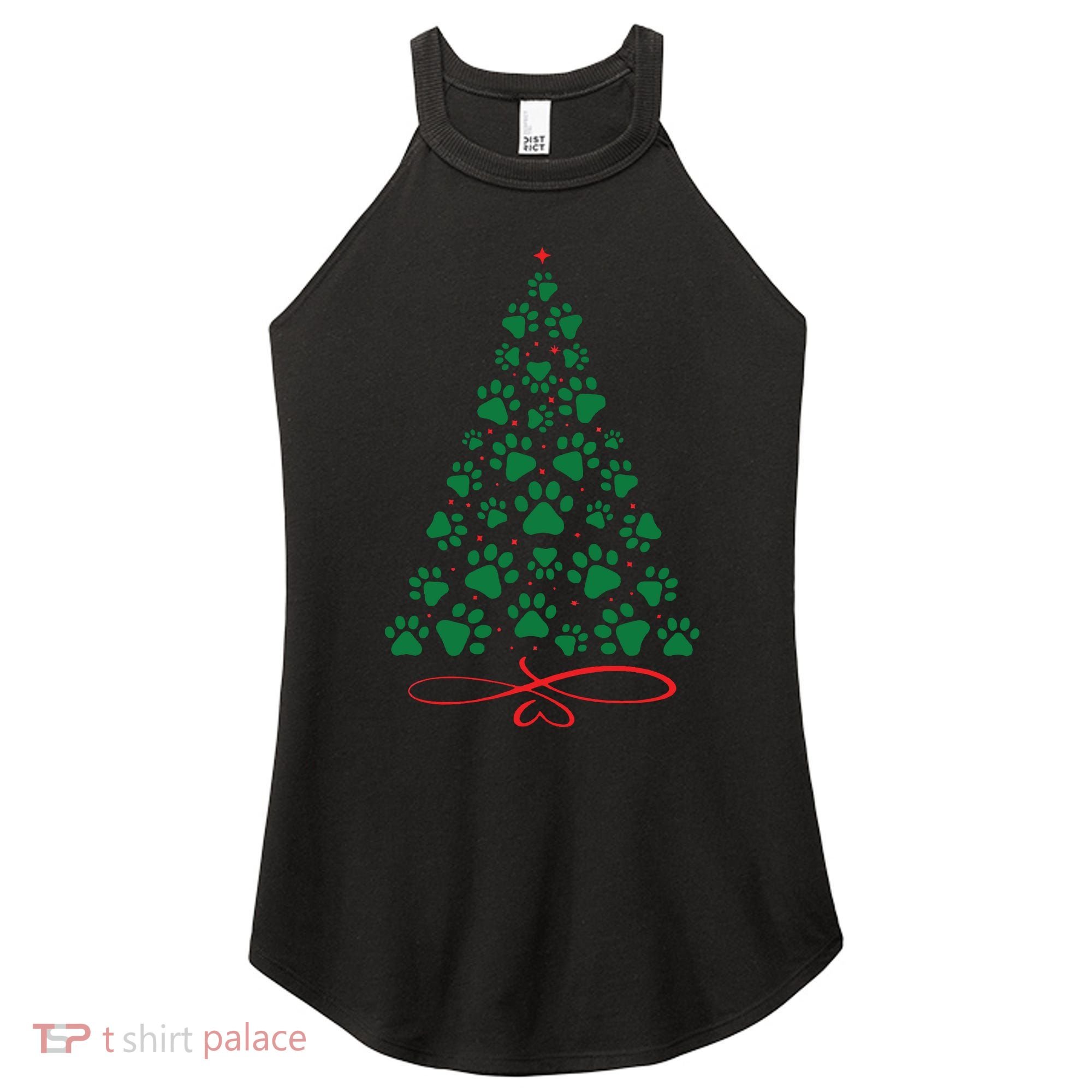 Christmas Paw Tree Christmas Dog Paw Christmas Tree Women's Perfect Tri Rocker Tank