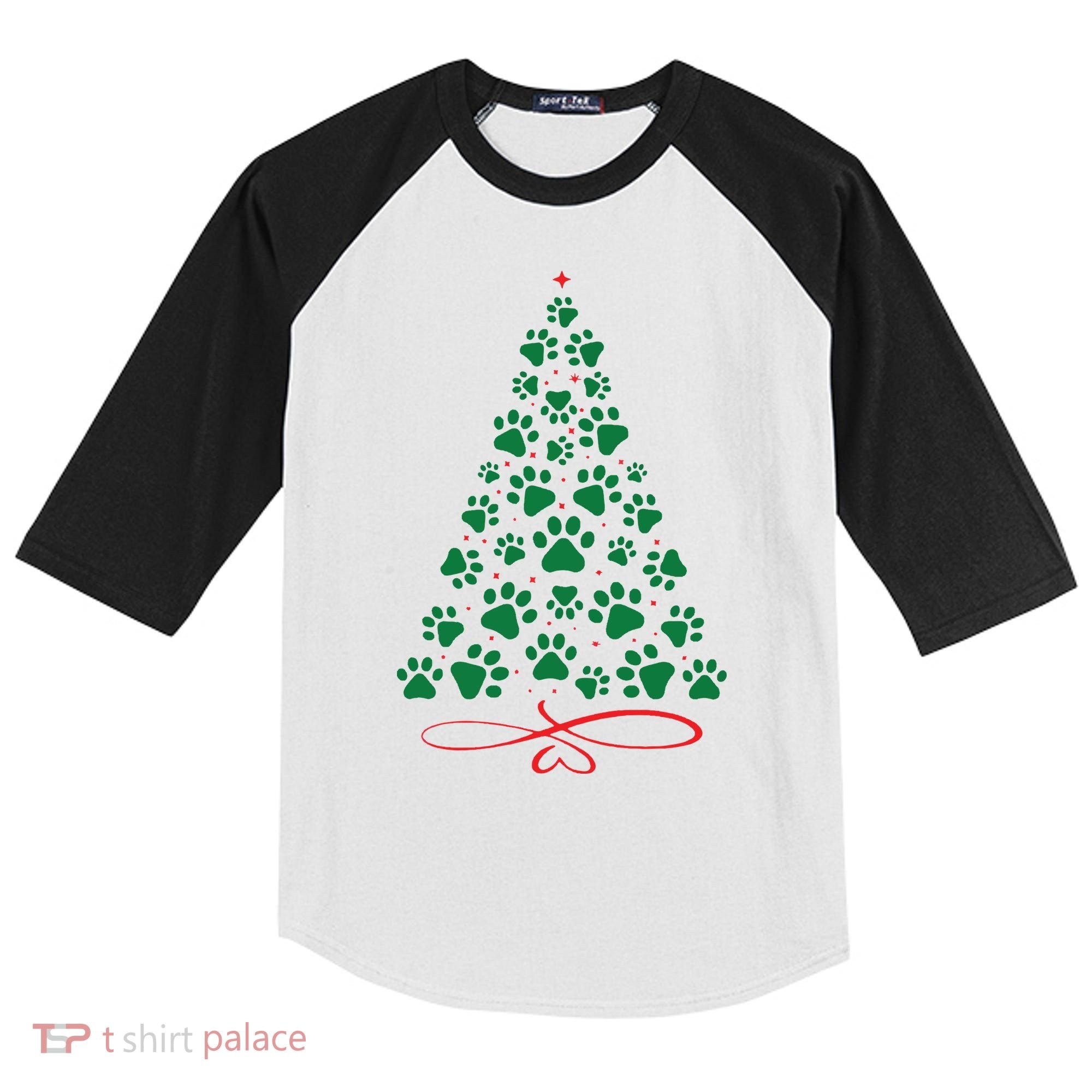 Christmas Paw Tree Christmas Dog Paw Christmas Tree Kids Colorblock Raglan Jersey