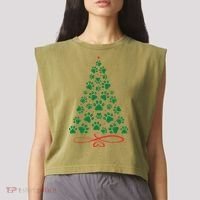 Christmas Paw Tree Christmas Dog Paw Christmas Tree Garment-Dyed Women's Muscle Tee thumb 2