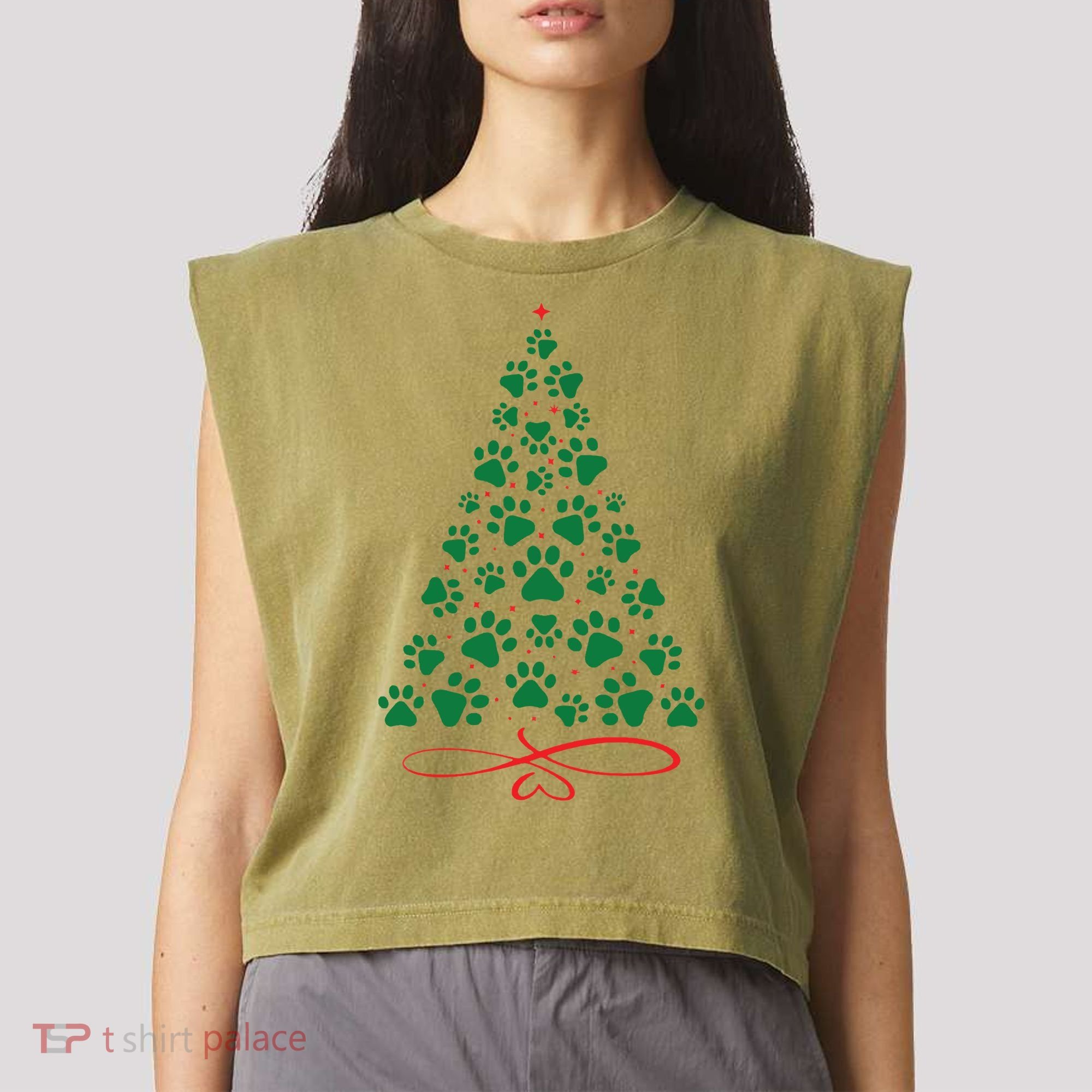 Christmas Paw Tree Christmas Dog Paw Christmas Tree Garment-Dyed Women's Muscle Tee