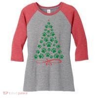 Christmas Paw Tree Christmas Dog Paw Christmas Tree Women's Tri-Blend 3/4-Sleeve Raglan Shirt thumb 0