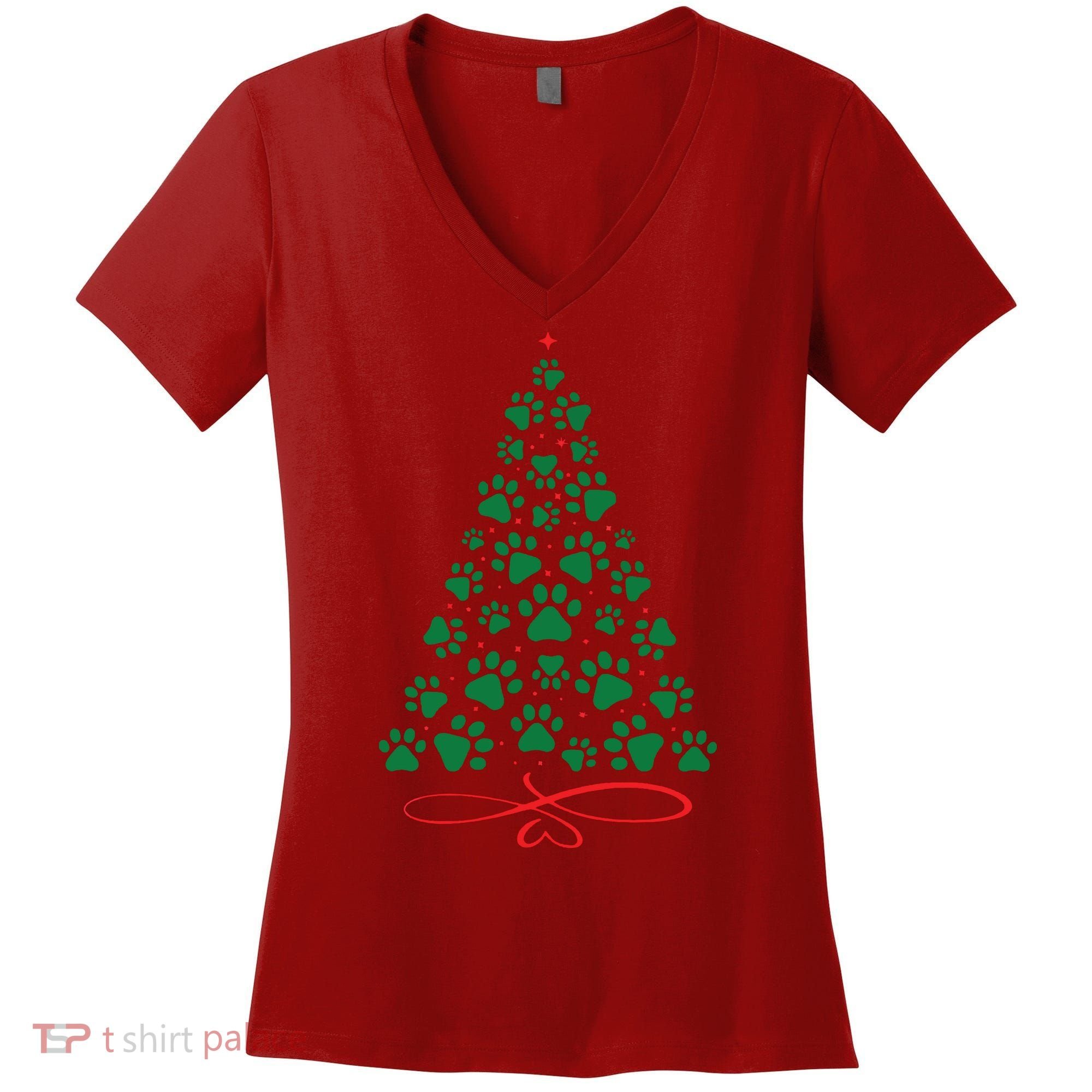 Christmas Paw Tree Christmas Dog Paw Christmas Tree Women's V-Neck T-Shirt
