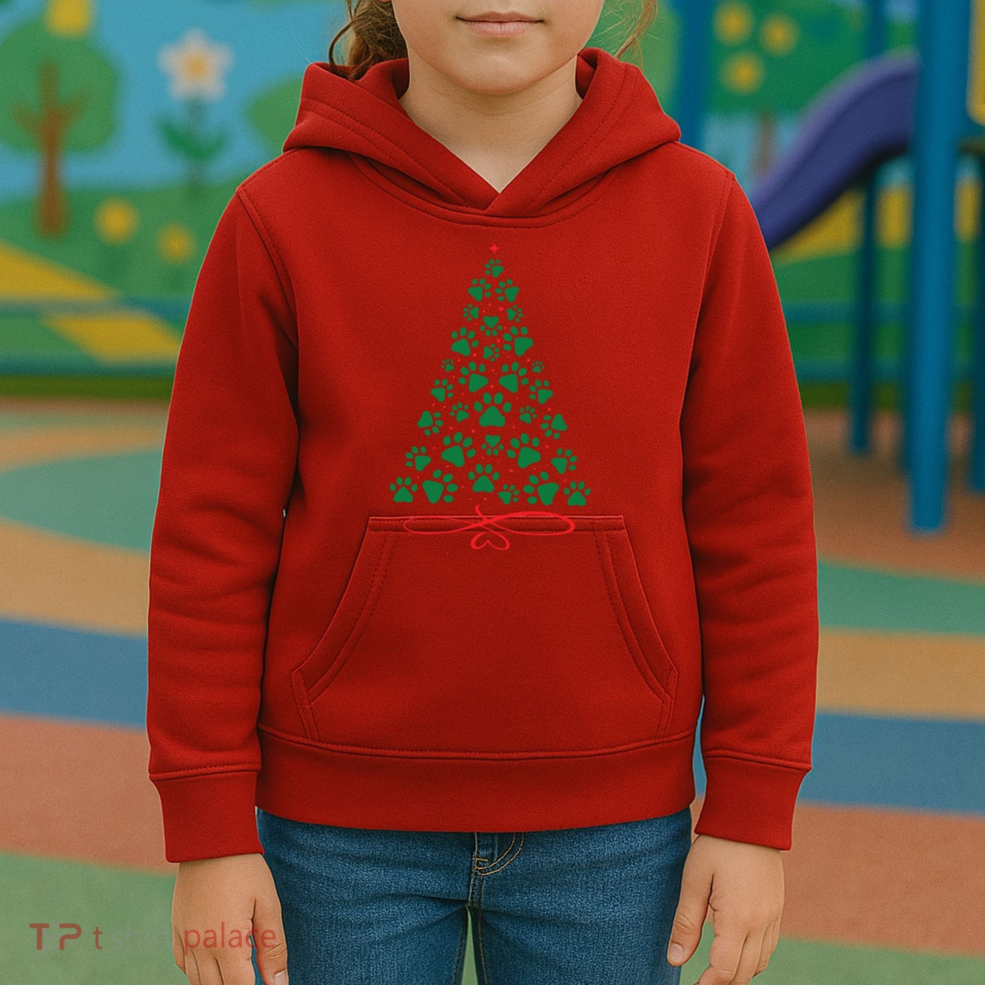 Christmas Paw Tree Christmas Dog Paw Christmas Tree Kids Hoodie