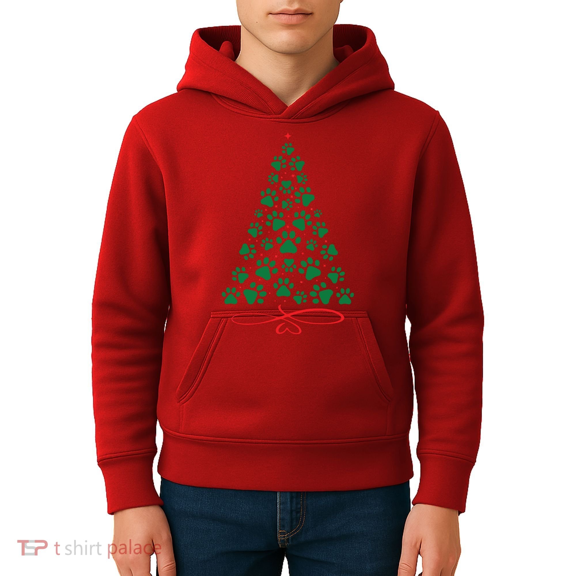 Christmas Paw Tree Christmas Dog Paw Christmas Tree Kids Hoodie