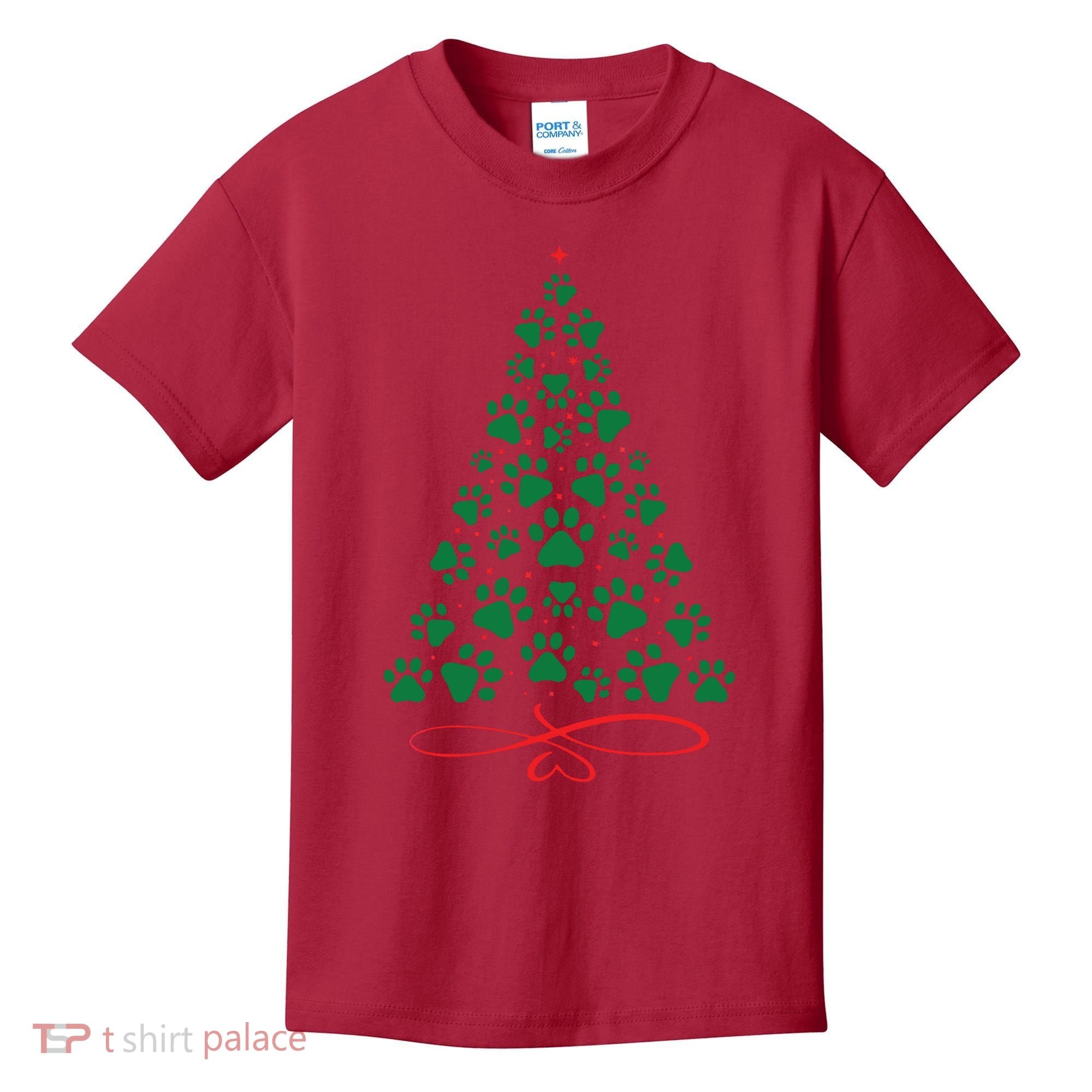 Christmas Paw Tree Christmas Dog Paw Christmas Tree Kids T-Shirt