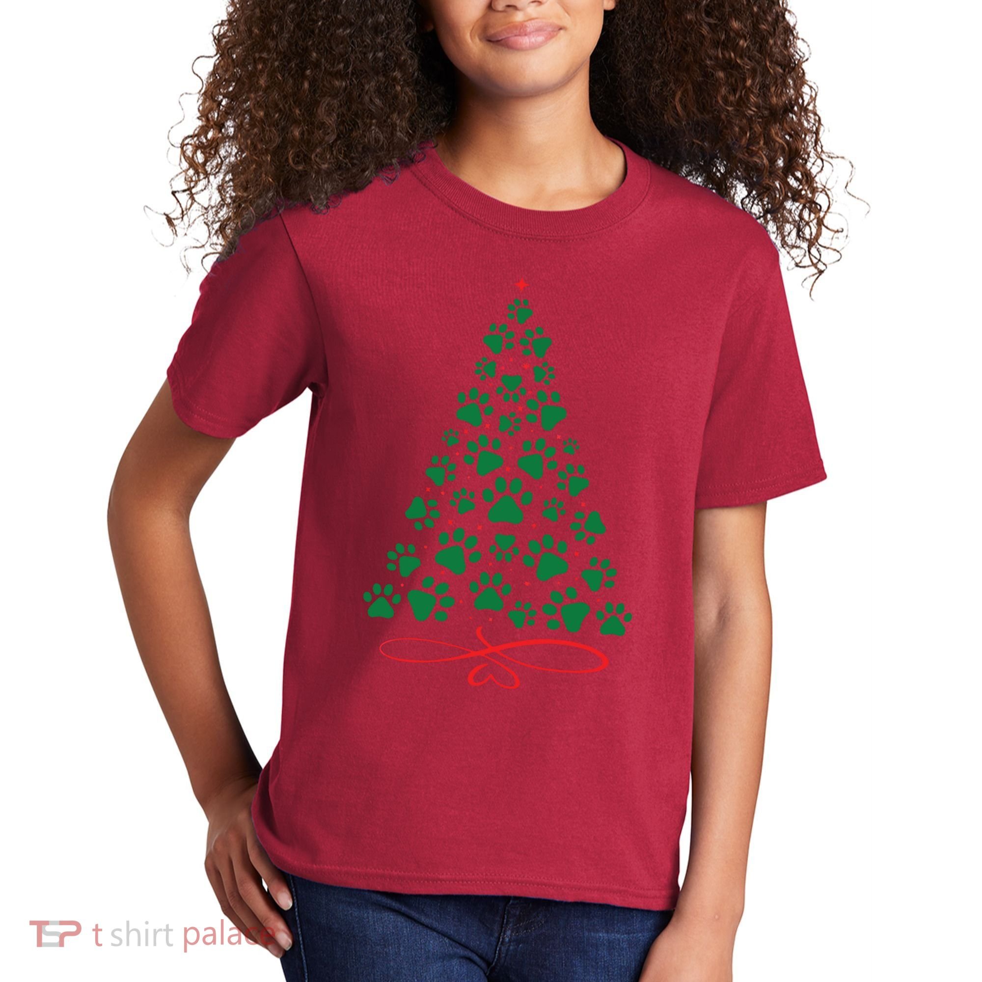 Christmas Paw Tree Christmas Dog Paw Christmas Tree Kids T-Shirt