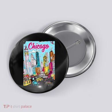 Chicago Preppy Travel Design Button