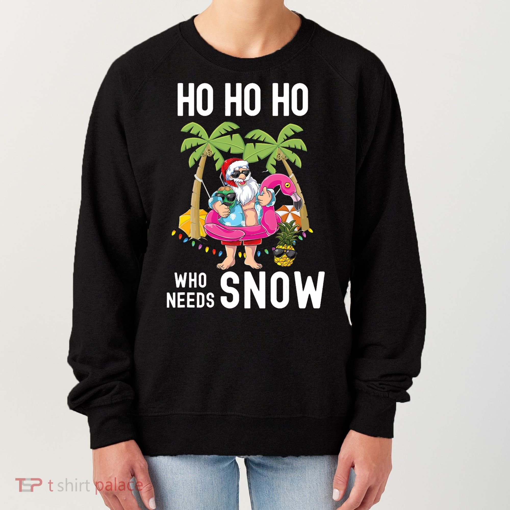 Christmas Palm Tree Santa Surfing Summer Beach Vacation Women's Sweatshirt