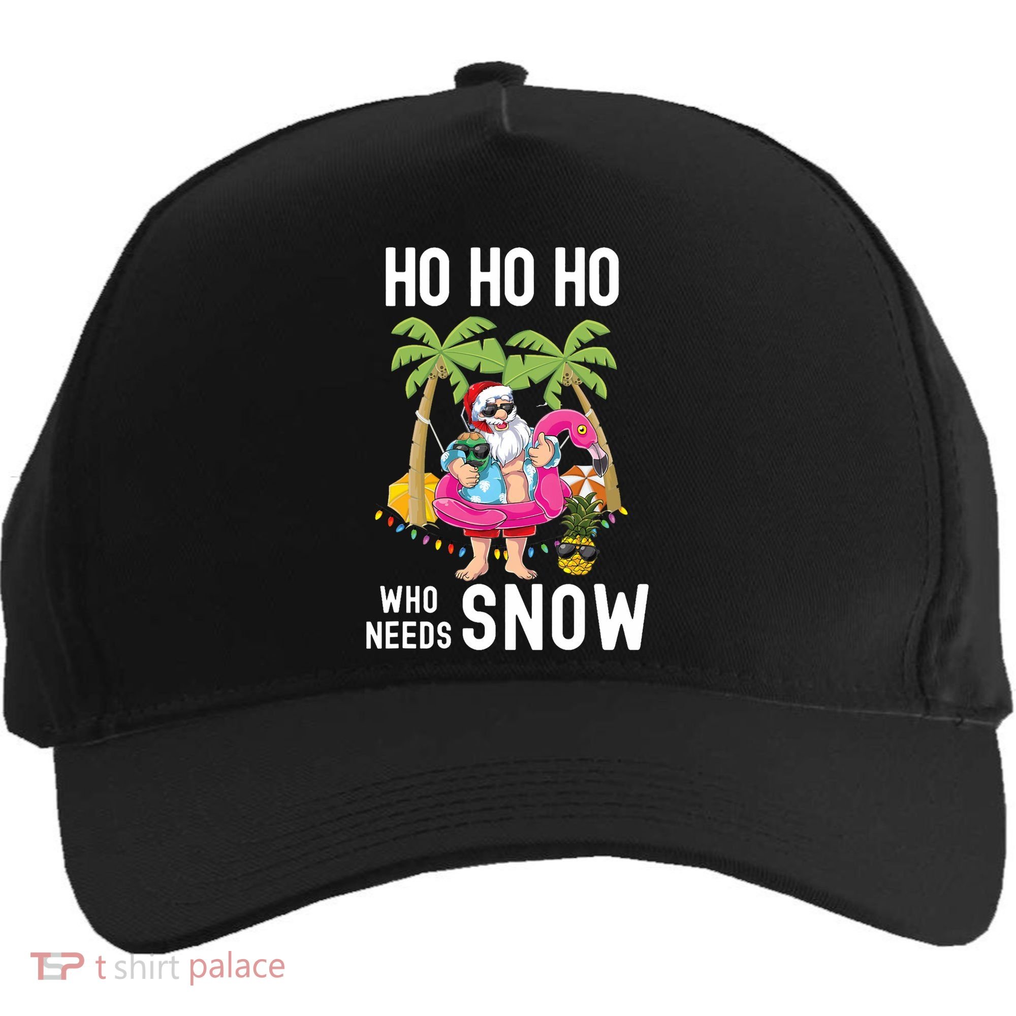 Christmas Palm Tree Santa Surfing Summer Beach Vacation Five-Panel Snapback Cap
