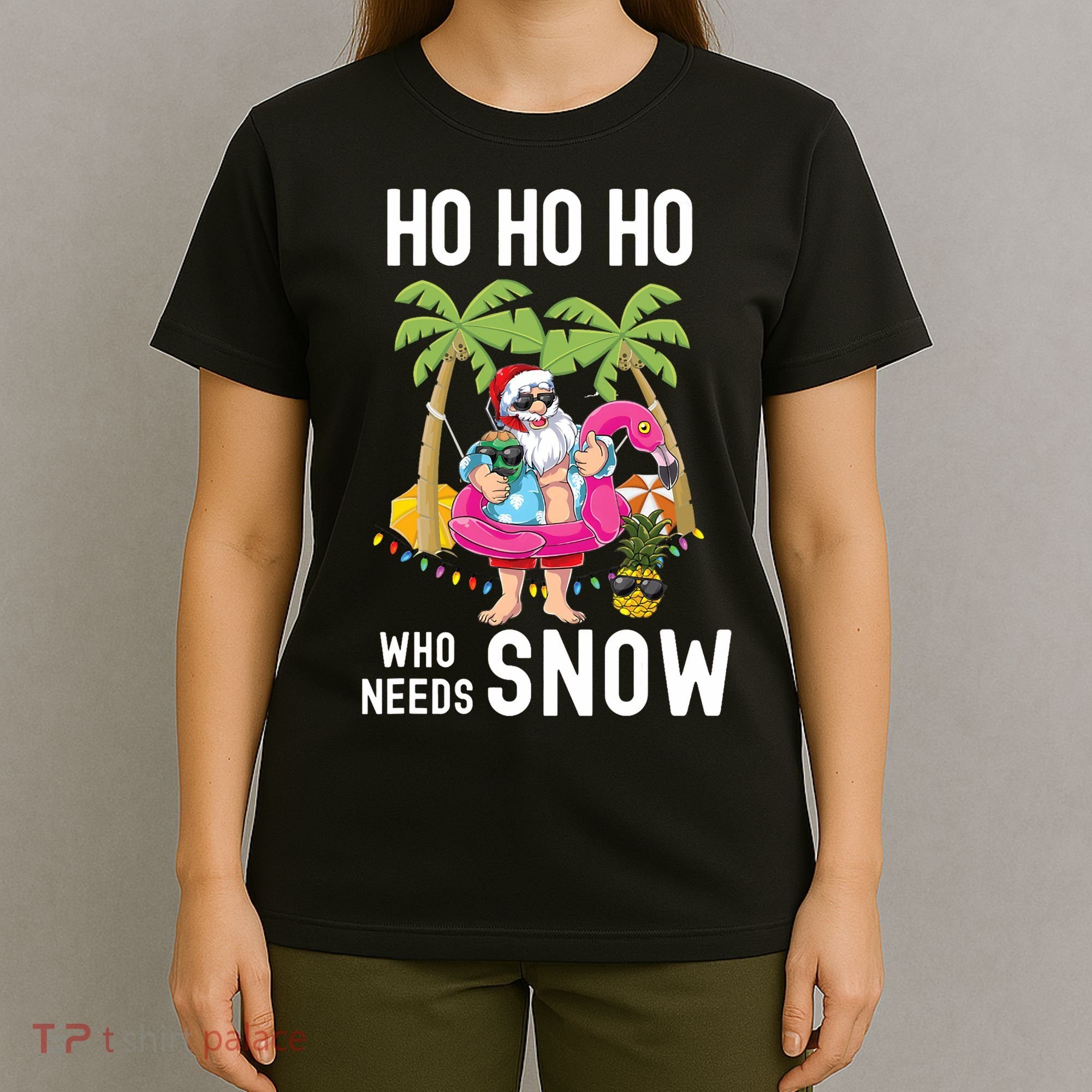 Christmas Palm Tree Santa Surfing Summer Beach Vacation T-Shirt