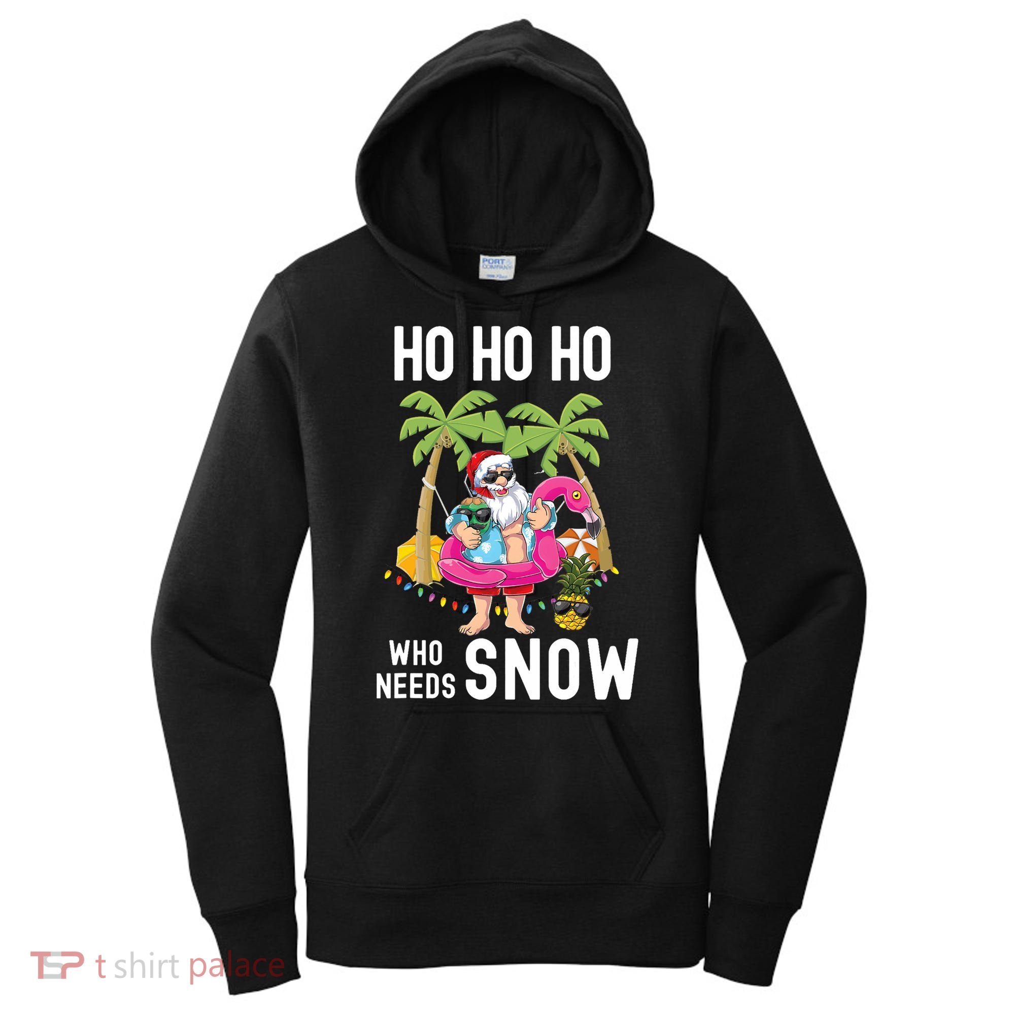 Christmas Palm Tree Santa Surfing Summer Beach Vacation Women's Hoodie