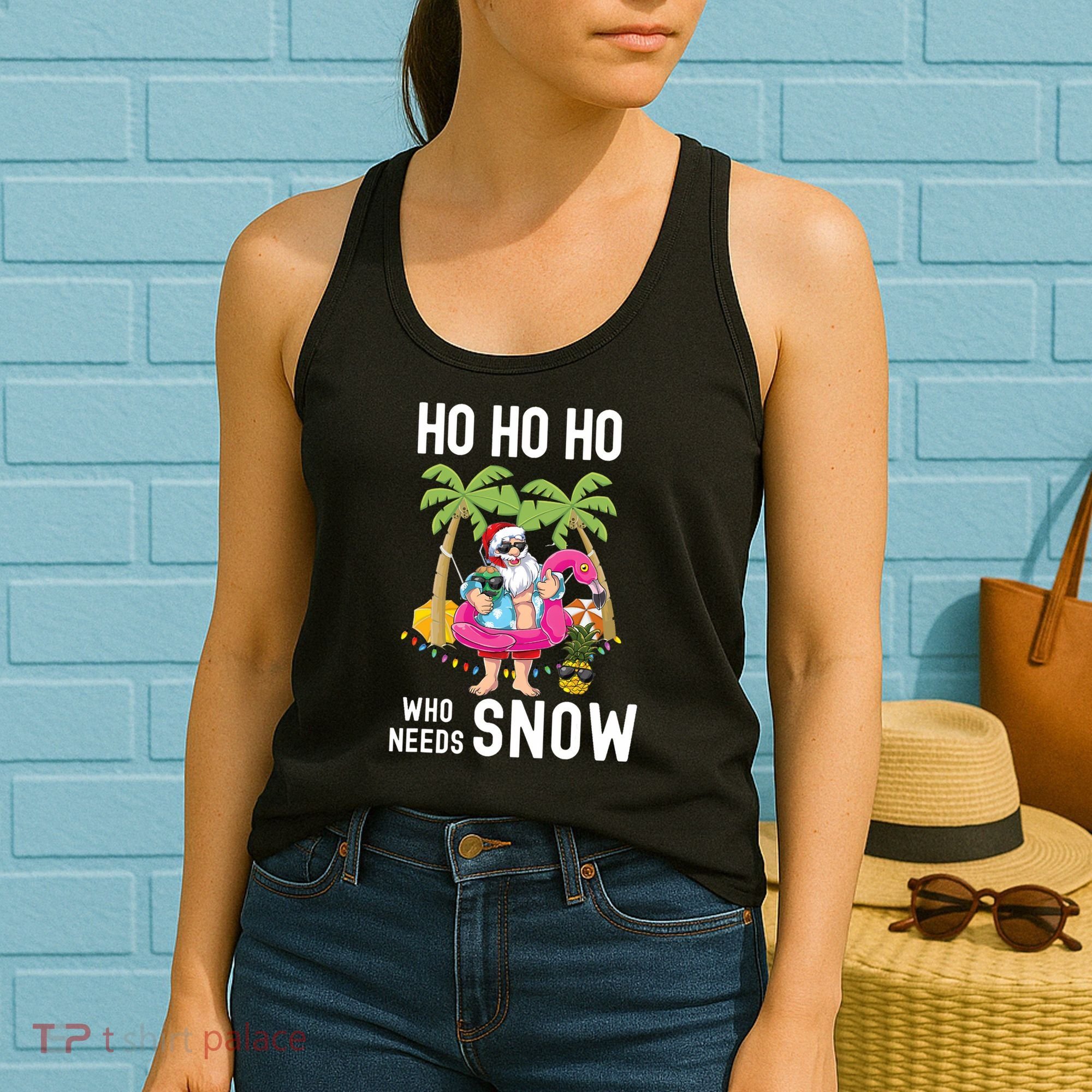 Christmas Palm Tree Santa Surfing Summer Beach Vacation Women's Tank Top