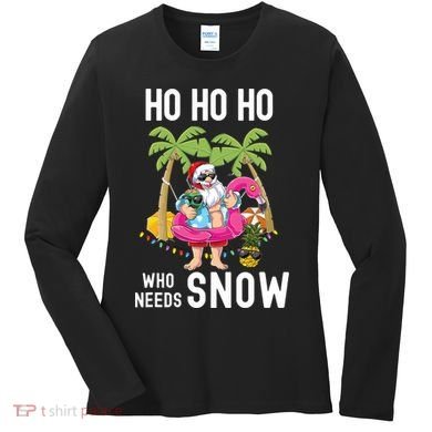 Christmas Palm Tree Santa Surfing Summer Beach Vacation Women's Long Sleeve Shirt