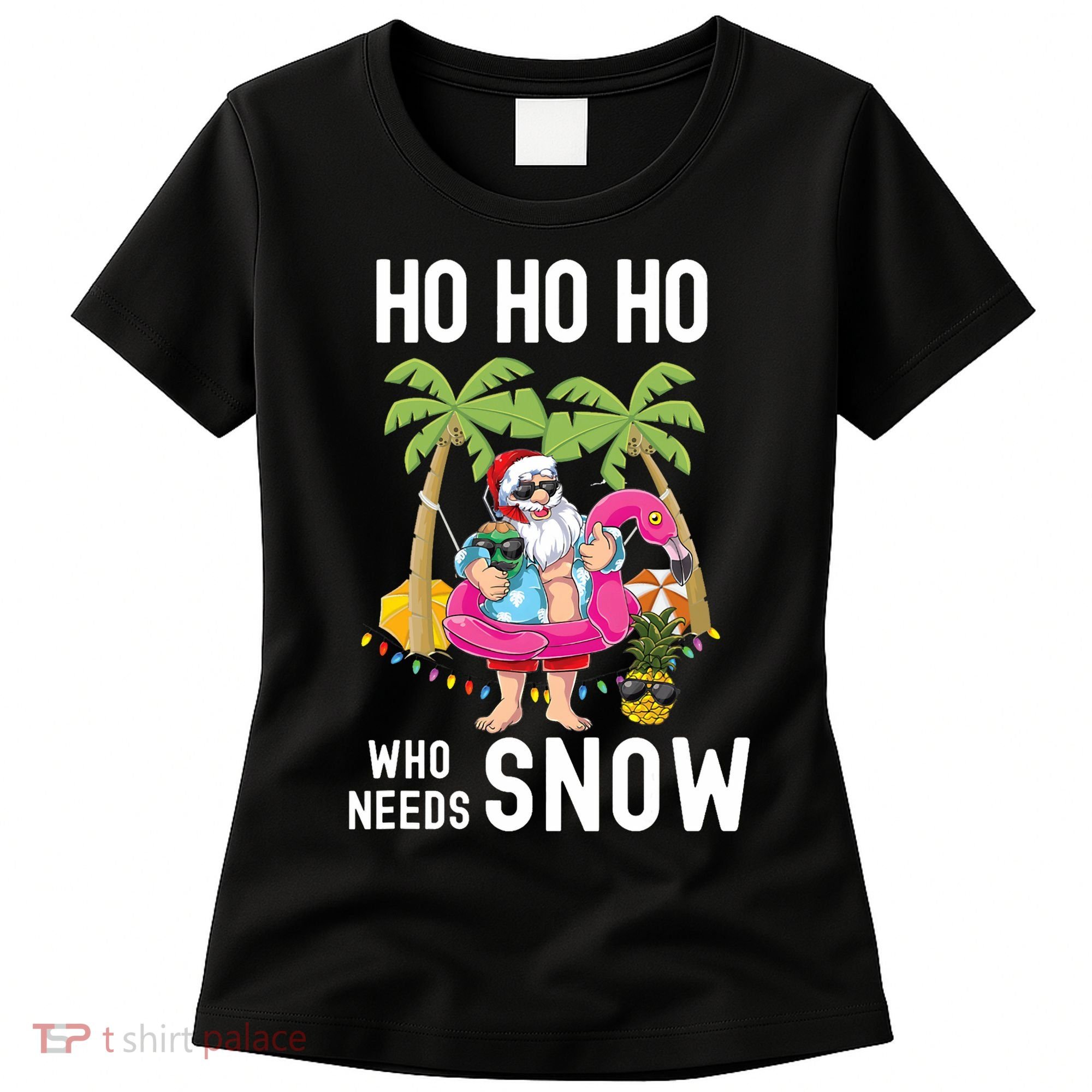 Christmas Palm Tree Santa Surfing Summer Beach Vacation Women's T-Shirt