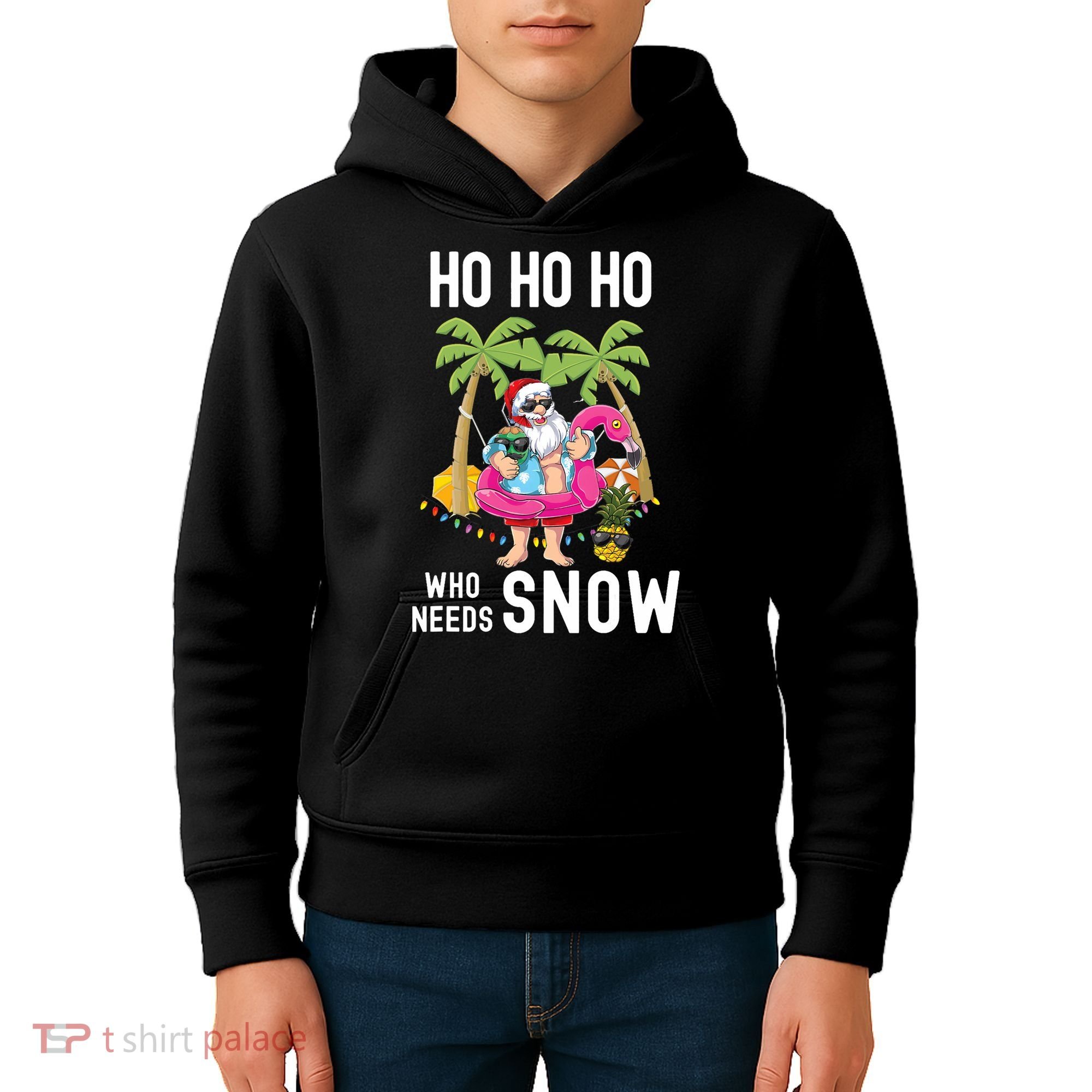 Christmas Palm Tree Santa Surfing Summer Beach Vacation Kids Hoodie