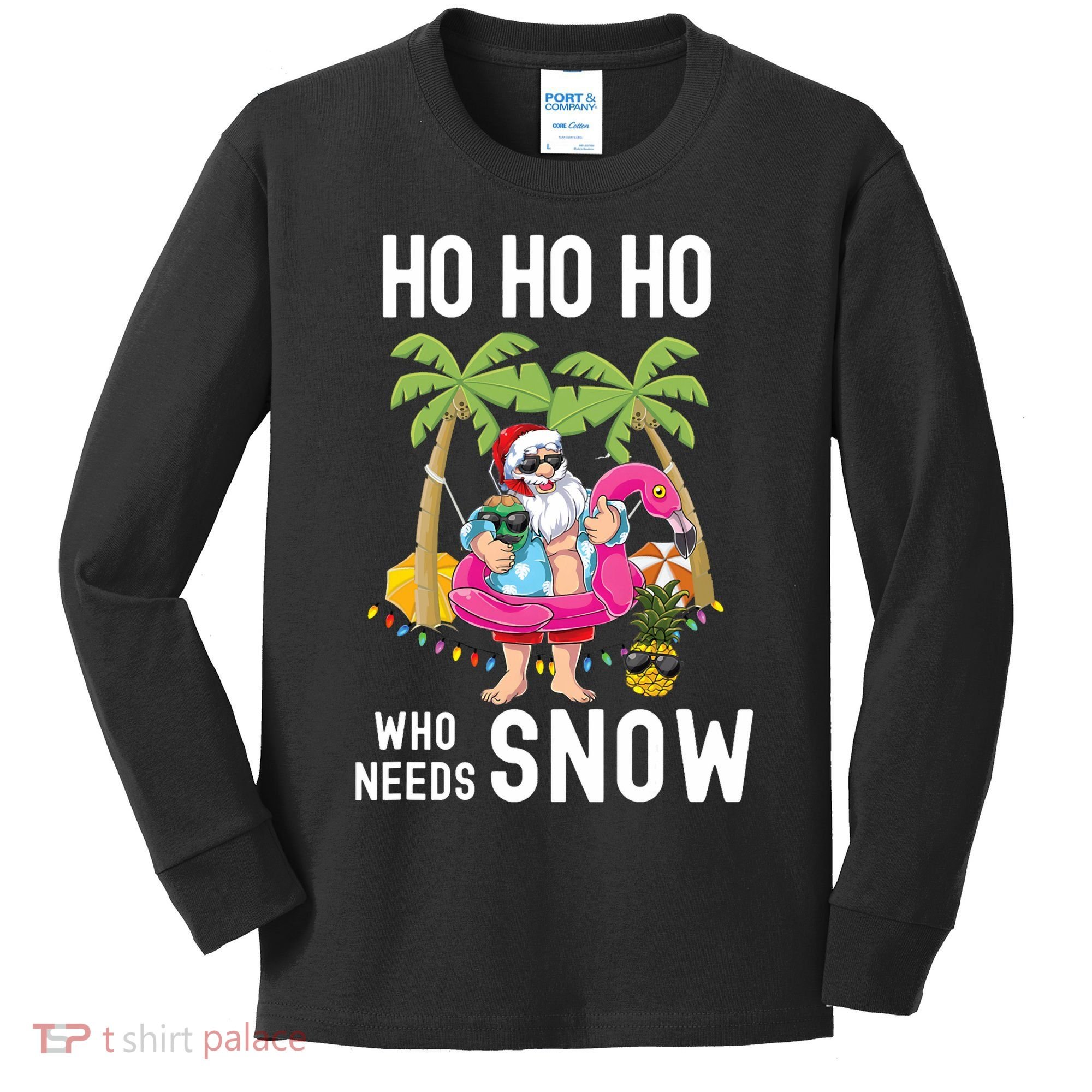 Christmas Palm Tree Santa Surfing Summer Beach Vacation Kids Long Sleeve Shirt