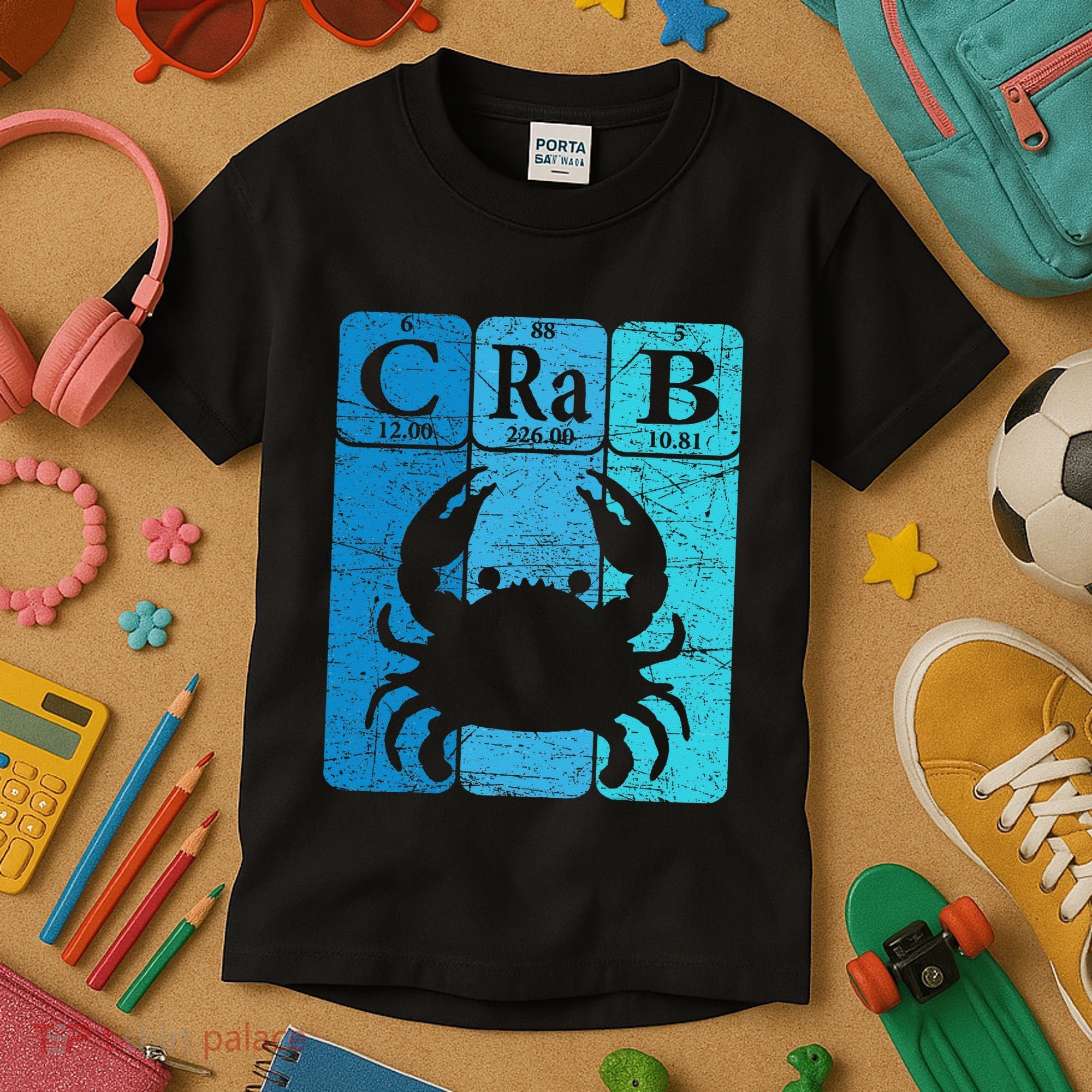 Crab Periodic Table Elements Seafood Crabbing Retro Crabber Kids T-Shirt
