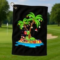 Christmas Palm Tree Tropical Xmas Coconut Matching Family Gift Golf Towel thumb 1