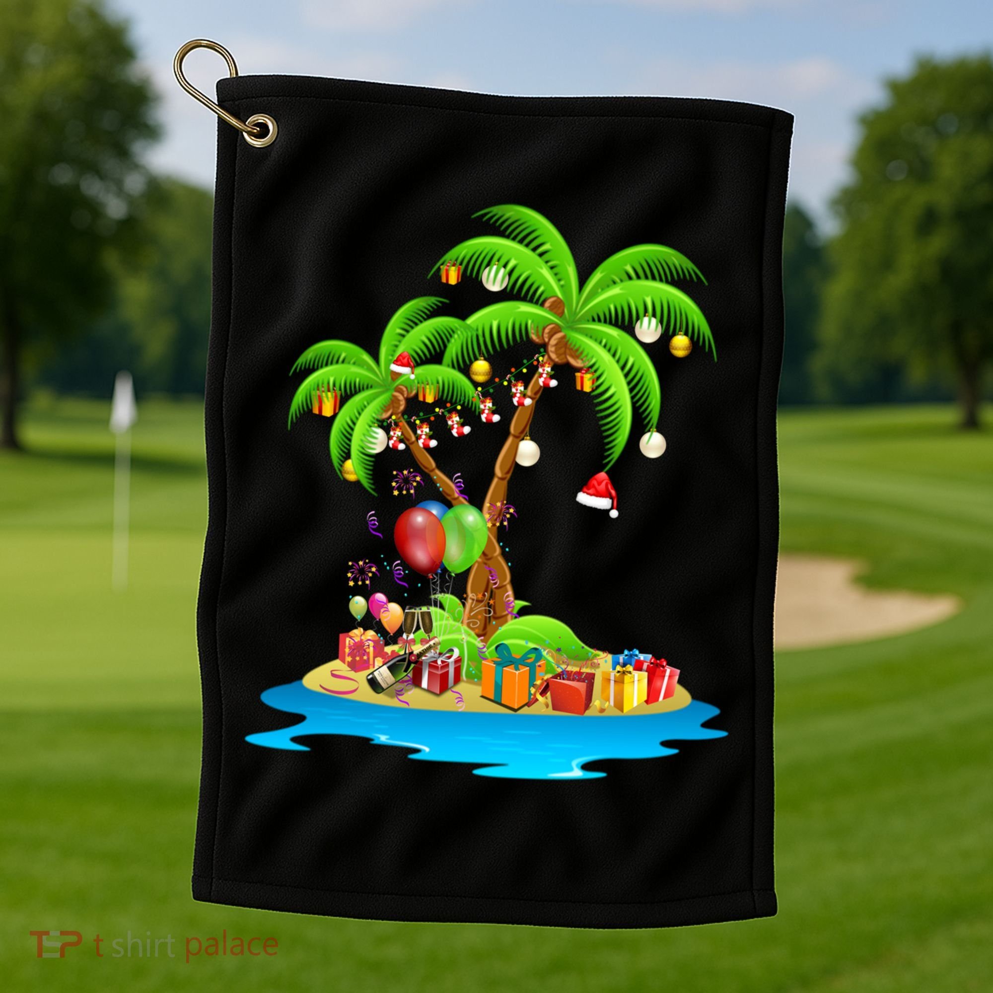 Christmas Palm Tree Tropical Xmas Coconut Matching Family Gift Golf Towel