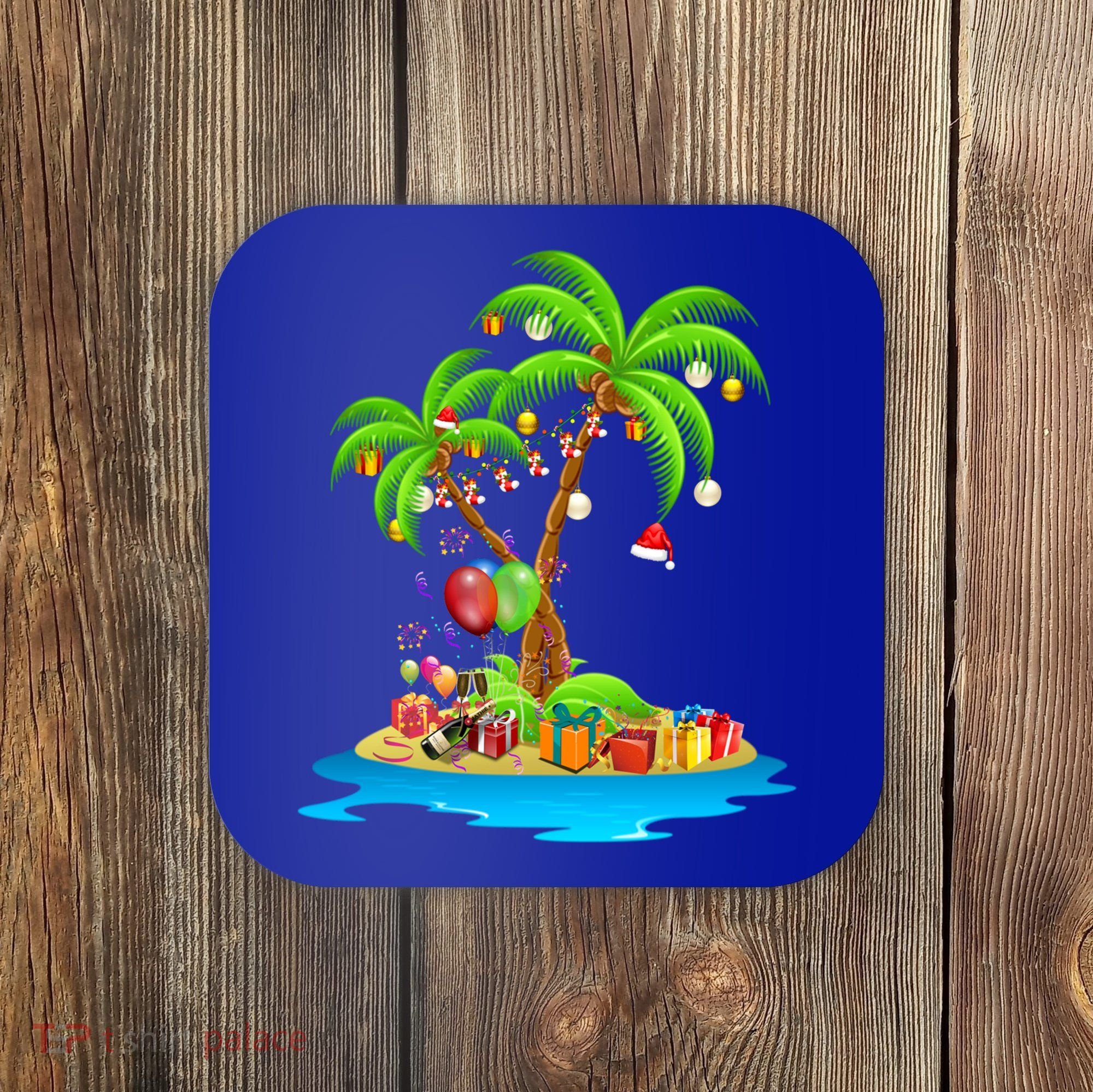 Christmas Palm Tree Tropical Xmas Coconut Matching Family Gift Coaster