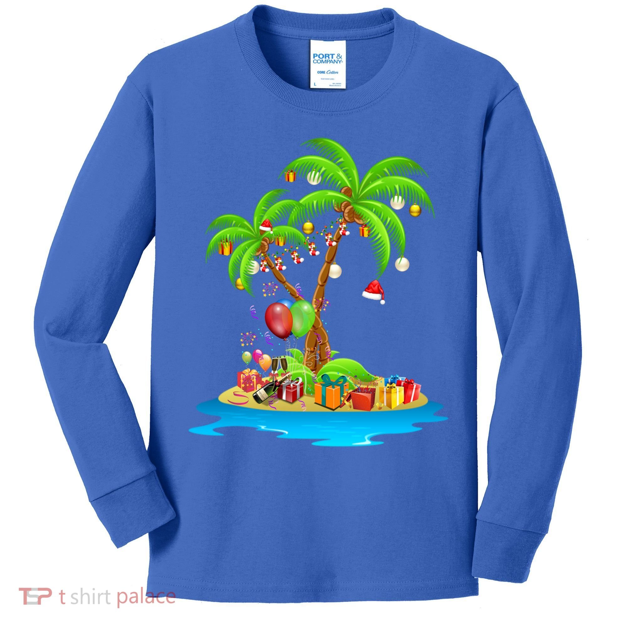 Christmas Palm Tree Tropical Xmas Coconut Matching Family Gift Kids Long Sleeve Shirt