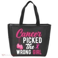 Cancer Picked The Wrong Girl Pink Ribbon Tote Bag thumb 0