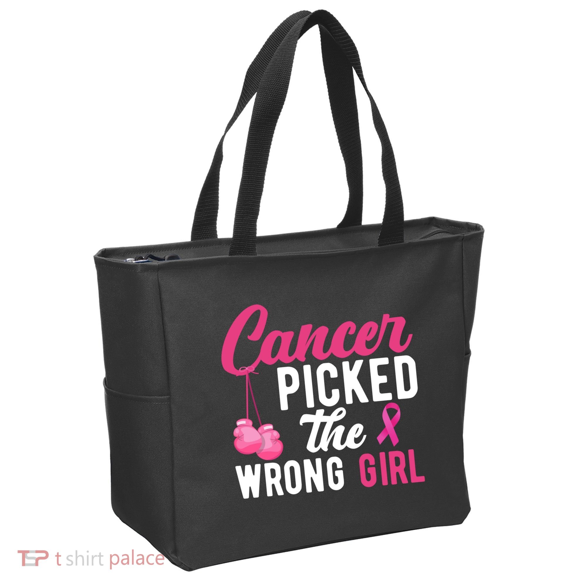 Cancer Picked The Wrong Girl Pink Ribbon Tote Bag