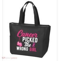 Cancer Picked The Wrong Girl Pink Ribbon Tote Bag thumb 3