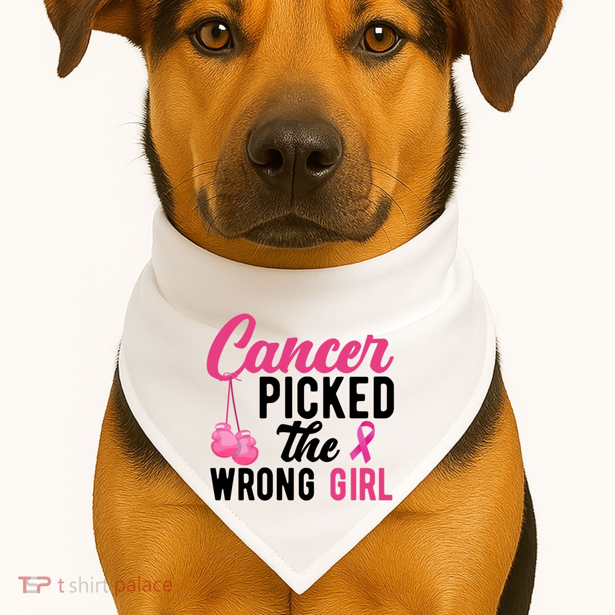 Cancer Picked The Wrong Girl Pink Ribbon USA-Made Doggie Bandana