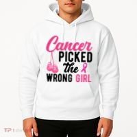 Cancer Picked The Wrong Girl Pink Ribbon Hoodie thumb 2