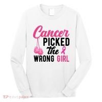 Cancer Picked The Wrong Girl Pink Ribbon Long Sleeve Shirt thumb 0