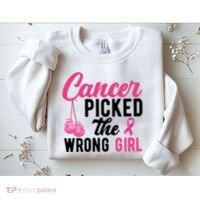 Cancer Picked The Wrong Girl Pink Ribbon Sweatshirt thumb 2