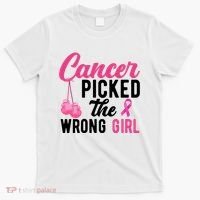 Cancer Picked The Wrong Girl Pink Ribbon T-Shirt thumb 0
