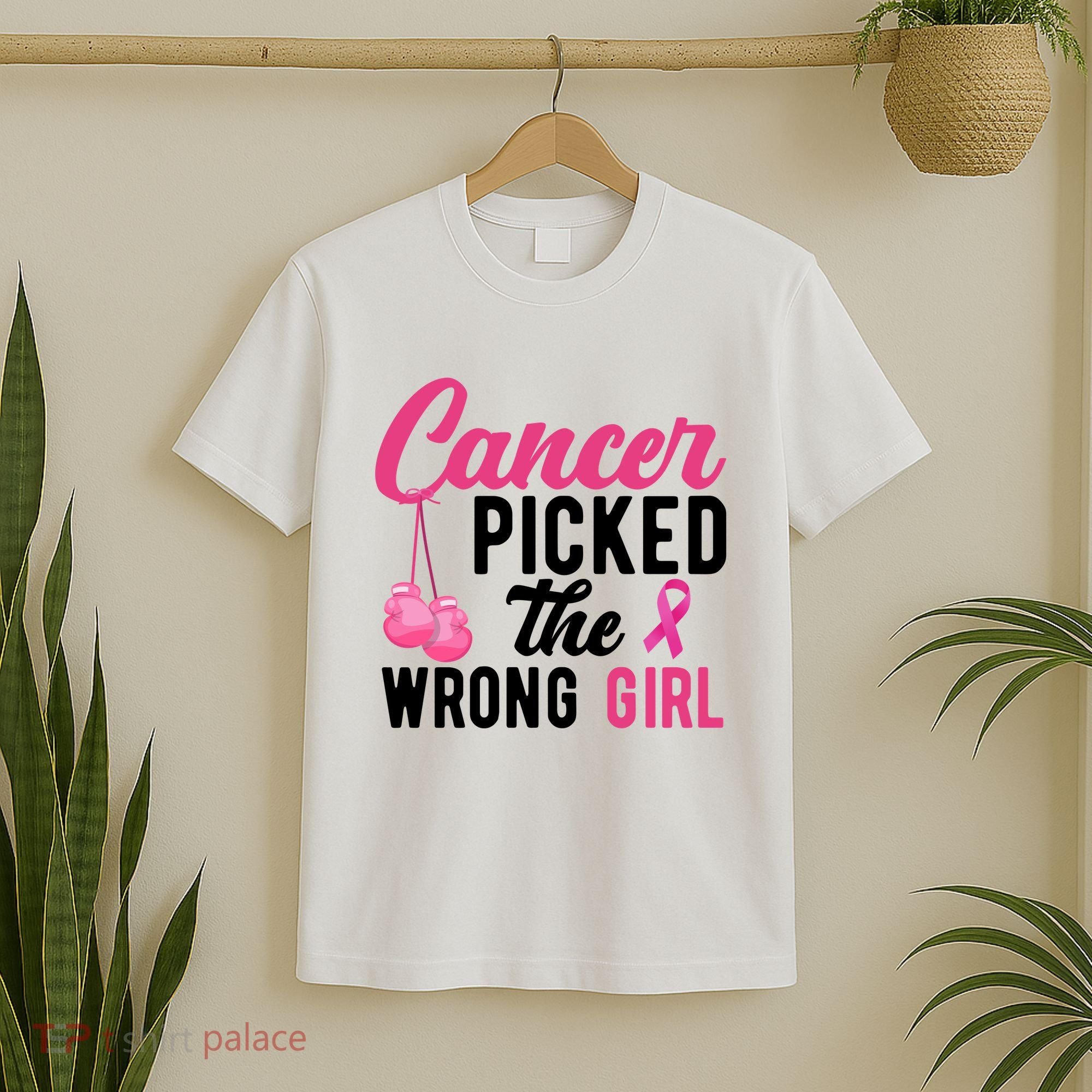 Cancer Picked The Wrong Girl Pink Ribbon T-Shirt
