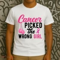 Cancer Picked The Wrong Girl Pink Ribbon T-Shirt thumb 3