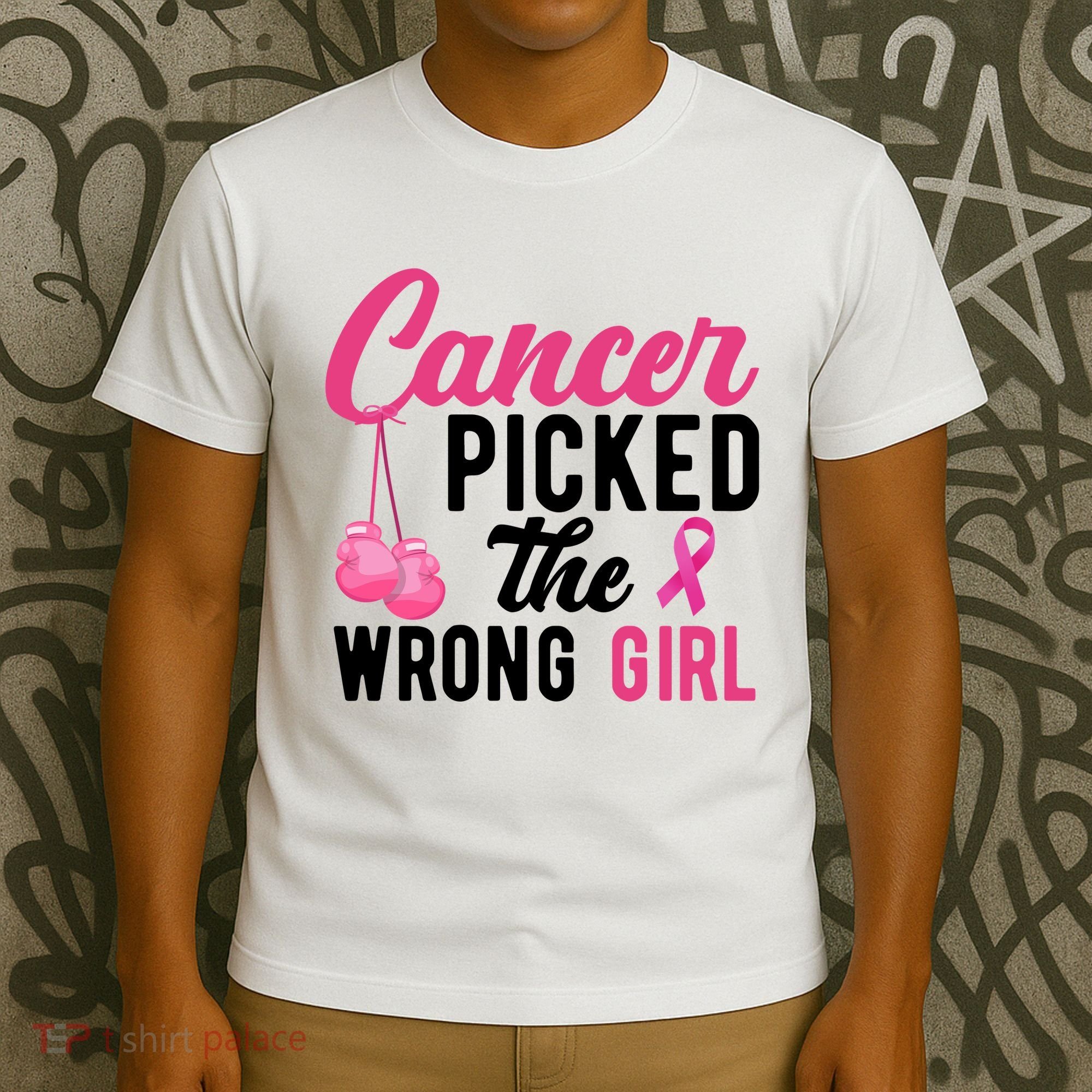 Cancer Picked The Wrong Girl Pink Ribbon T-Shirt