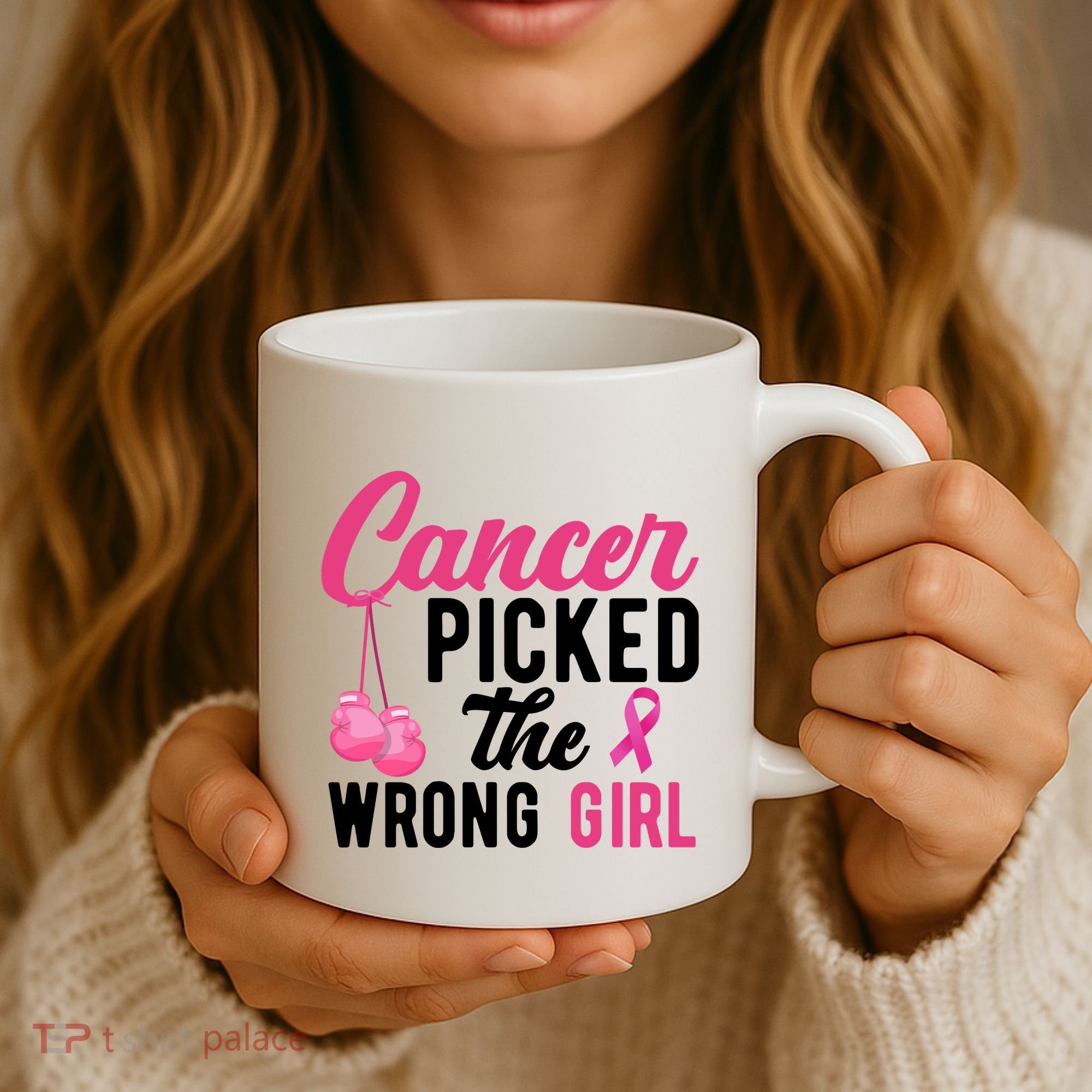 Cancer Picked The Wrong Girl Pink Ribbon Coffee Mug