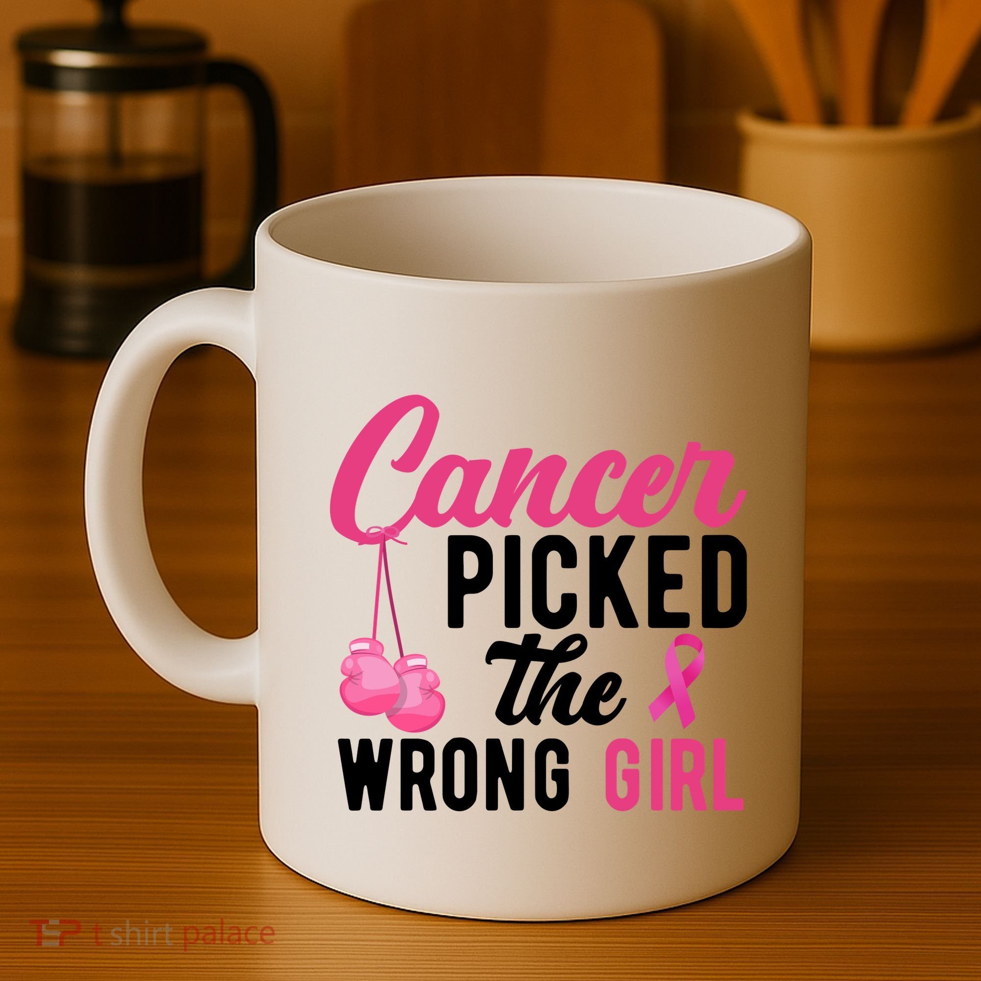 Cancer Picked The Wrong Girl Pink Ribbon Coffee Mug