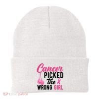 Cancer Picked The Wrong Girl Pink Ribbon Beanie thumb 0