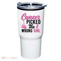 Cancer Picked The Wrong Girl Pink Ribbon Tumbler thumb 0