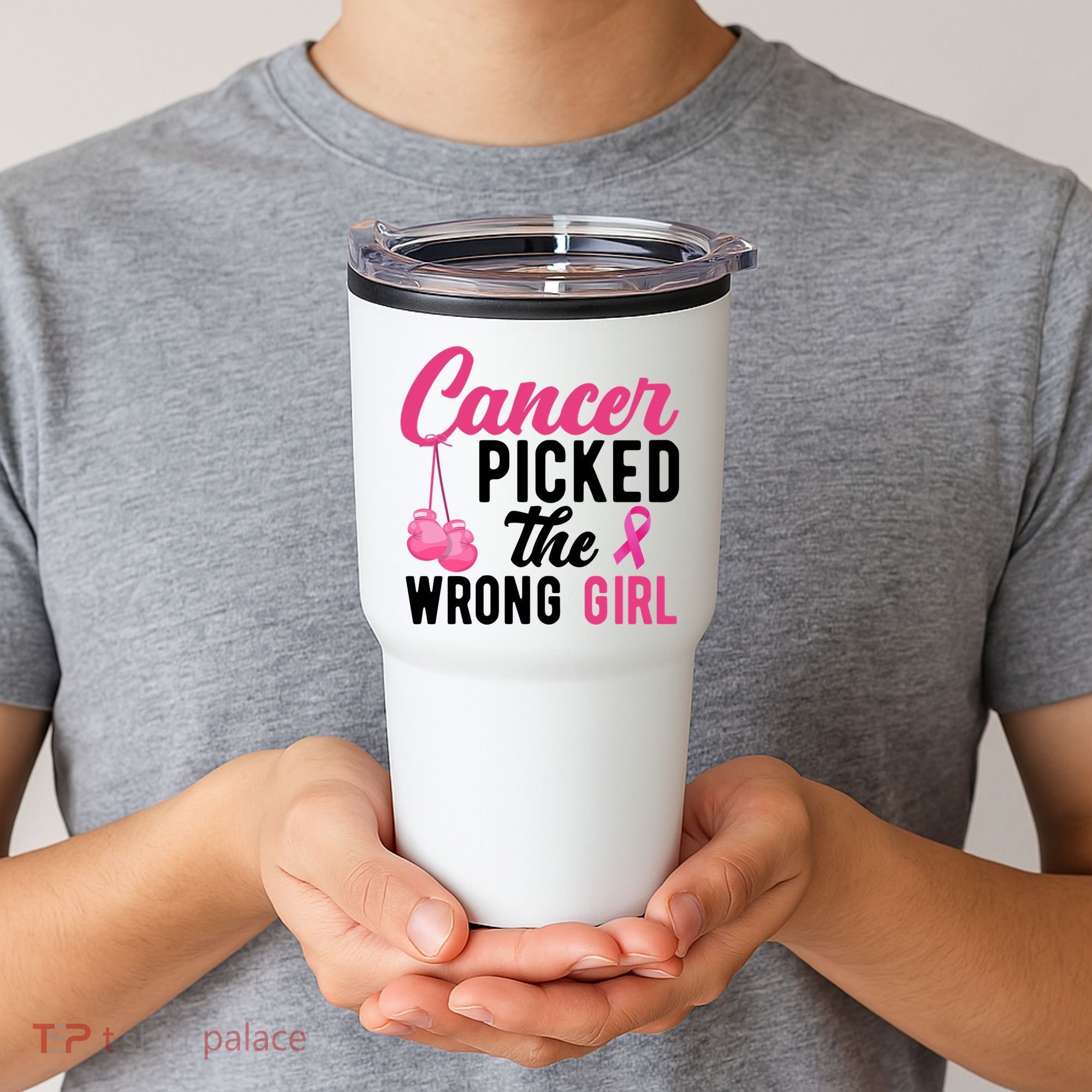 Cancer Picked The Wrong Girl Pink Ribbon Tumbler
