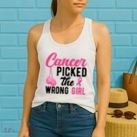 Cancer Picked The Wrong Girl Pink Ribbon Women's Tank Top thumb 2